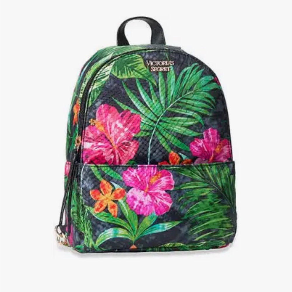 NWOT Victoria's Secret Black Tropical Floral Mini Backpack